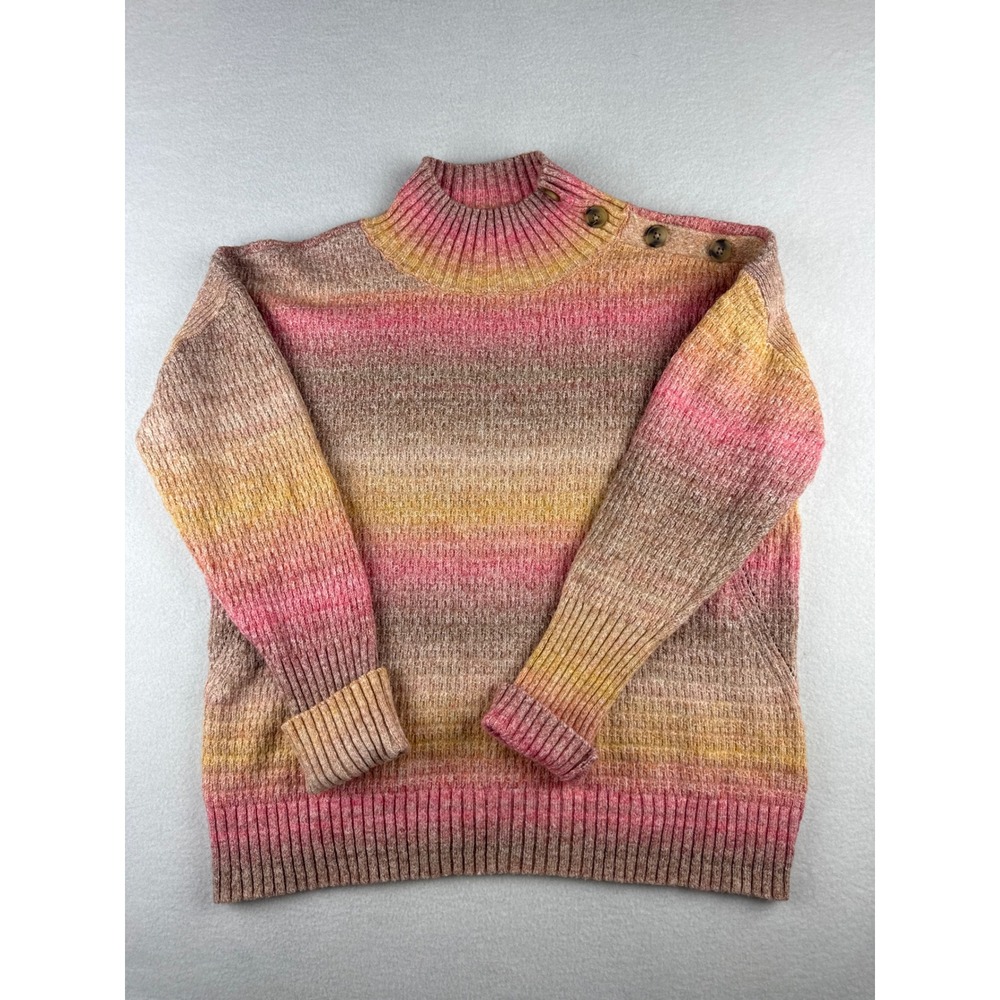 Talbots Womens Pink Orange Ombre Mock Neck Button Shoulder Sweater Large KH5395
